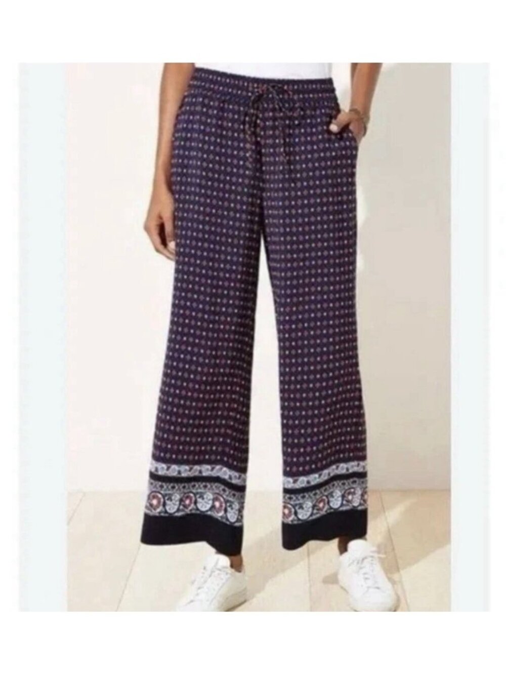 Loft Wide Leg Pull On Pants‎ Floral Boho Casual Chic Spring Size Large Women's